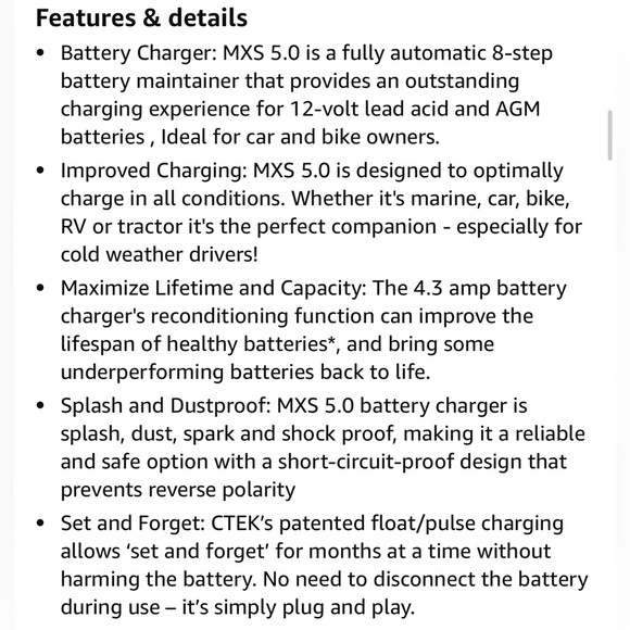 CTEK-40-206 MXS 5.0 Fully Automatic 4.3 amp Battery Charger & Maintainer 12V 🔋 - Picture 4 of 9